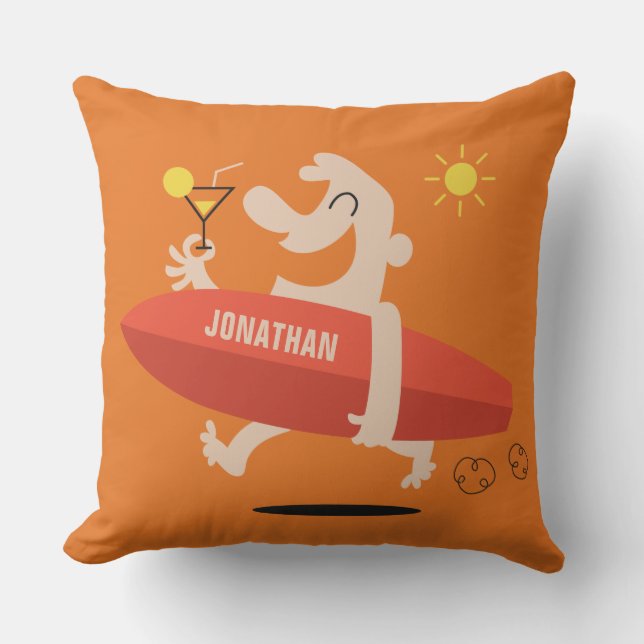 Funny Surfer with Cocktail custom name pillows (Front)