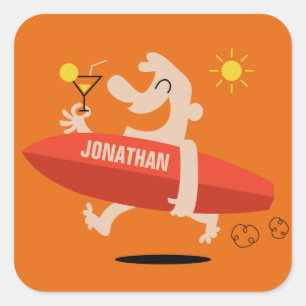 Funny Surfer with Cocktail custom name stickers