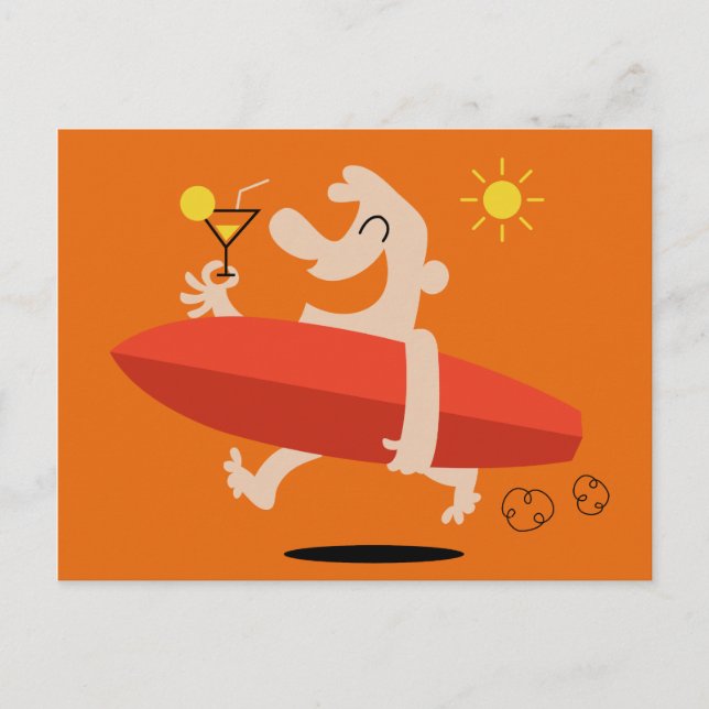 Funny Surfer with Cocktail postcard (Front)