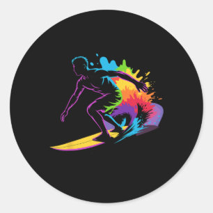 Funny Surfing Art For Men Women Kids Surfing Lover Classic Round Sticker