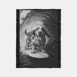 Funny Surfing Bet Hound Selfie On Surfboard Beach Fleece Blanket