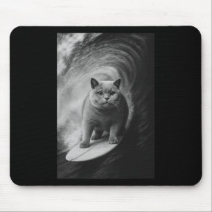 Funny Surfing British Shorthair Cat Selfie Beach A Mouse Pad