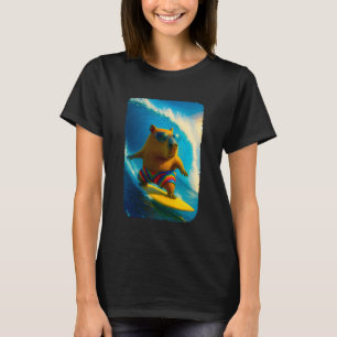 Funny Surfing Capybara in Rainbow Shorts T-Shirt