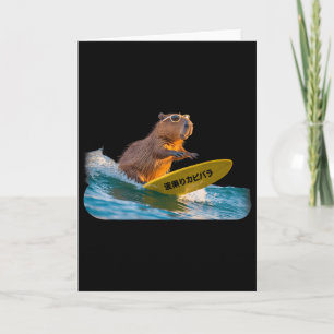 Funny Surfing Capyra Realistic Sunset Wave Japanes Card
