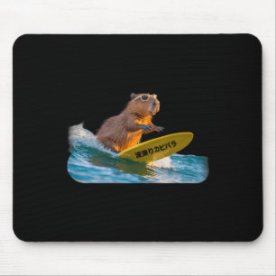 Funny Surfing Capyra Realistic Sunset Wave Japanes Mouse Pad