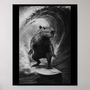 Funny Surfing Capyra Selfie Surfboard Beach Animal Poster