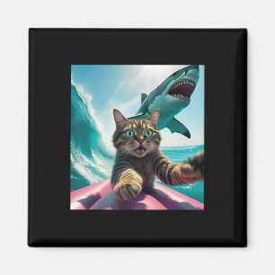 Funny Surfing Cat Selfie With Shark Meme _1 Magnet