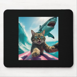 Funny Surfing Cat Selfie With Shark Meme _1 Mouse Pad