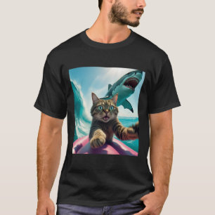 Funny Surfing Cat Selfie With Shark Meme _1 T-Shirt