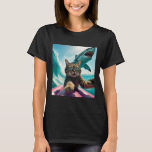 Funny Surfing Cat Selfie With Shark Meme _1  T-Shirt