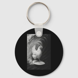 Funny Surfing Chicken Selfie Farm Animal Key Ring