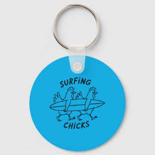 Funny Surfing Chicks Chicken Surfer Beach Humour Key Ring