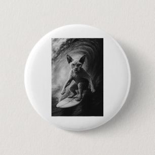 Funny Surfing Devon Rex Cat Selfie Beach Animal Me 6 Cm Round Badge