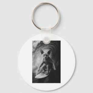 Funny Surfing Devon Rex Cat Selfie Beach Animal Me Key Ring