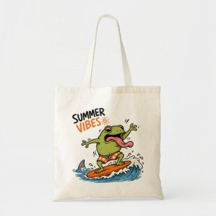 Funny Surfing Frog Summer Vibes T-Shirt Tote Bag