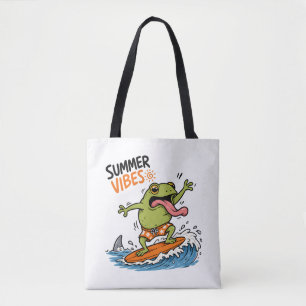 Funny Surfing Frog Summer Vibes T-Shirt Tote Bag