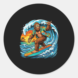 Funny surfing hawaii summer beach surf wave classic round sticker