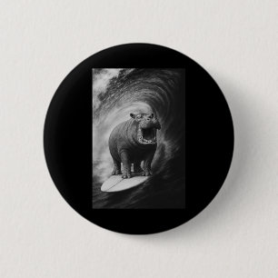 Funny Surfing Hippo Hippopotamus Selfie Safari Ani 6 Cm Round Badge