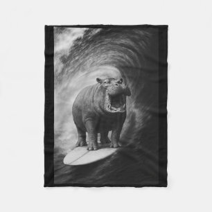 Funny Surfing Hippo Hippopotamus Selfie Safari Ani Fleece Blanket