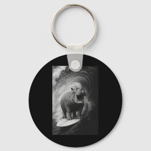 Funny Surfing Hippo Hippopotamus Selfie Safari Ani Key Ring