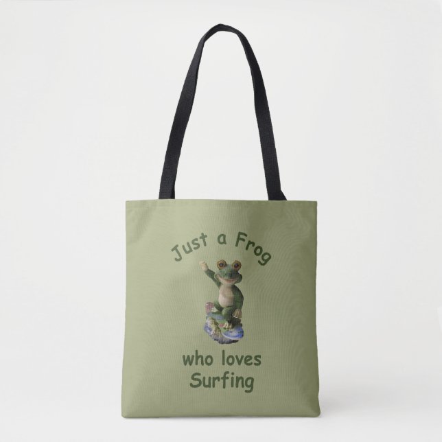 Funny surfing Kawai frog Tote Bag (Front)