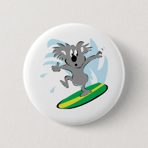 funny surfing koala bear 6 cm round badge