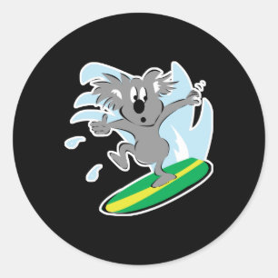 funny surfing koala bear classic round sticker