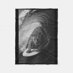 Funny Surfing Leopard Selfie On Surfboard Safari A Fleece Blanket