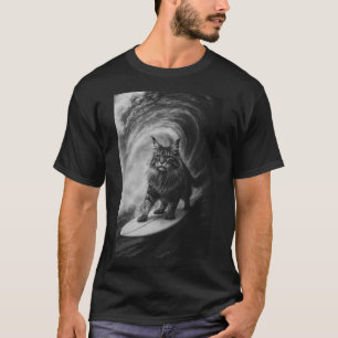 Funny Surfing Maine Coon Cat Selfie Beach Animal M T-Shirt