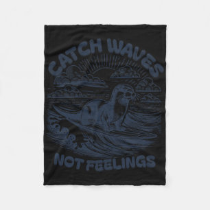 Funny Surfing Otter Graphic Novelty 90s Fleece Blanket