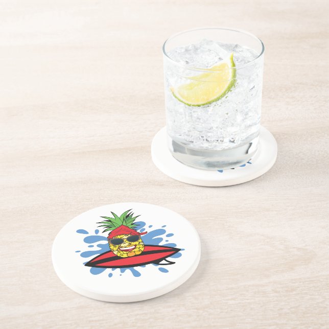 Funny Surfing Pineapple Coaster (Side)