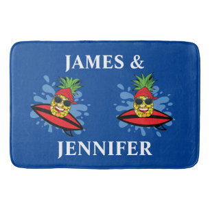 Funny Surfing Pineapples Bath Mat