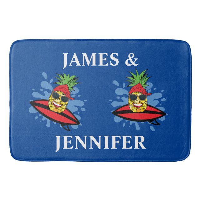 Funny Surfing Pineapples Bath Mat (Front)