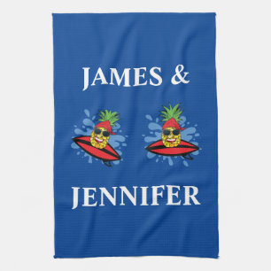 Funny Surfing Pineapples Tea Towel