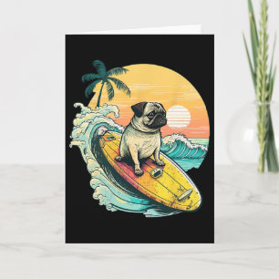 Funny Surfing Pug On Beach Pet Lover Vacation Summ Card