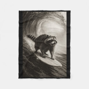 Funny Surfing Raccoon Selfie On Surfboard Beach An Fleece Blanket