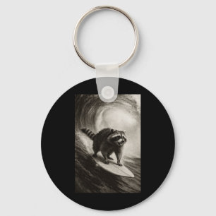 Funny Surfing Raccoon Selfie On Surfboard Beach An Key Ring