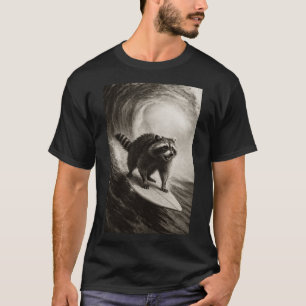 Funny Surfing Raccoon Selfie On Surfboard Beach An T-Shirt