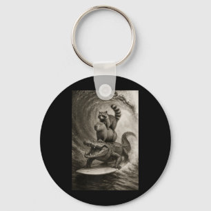 Funny Surfing Racoon Capybara Crocodile Selfie Key Ring