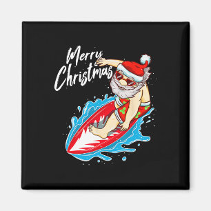 Funny Surfing Santa Claus Hawaiian Christmas Santa Magnet