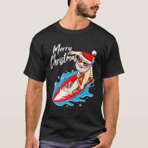 Funny Surfing Santa Claus Hawaiian Christmas Santa T-Shirt