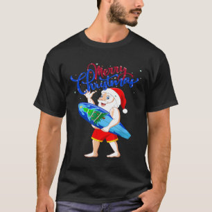 Funny Surfing Santa Claus Hawaiian Christmas Surfb T-Shirt
