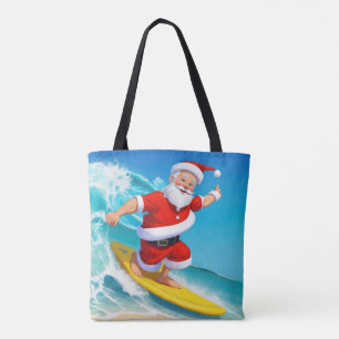 Funny Surfing Santa Claus Tote Bag