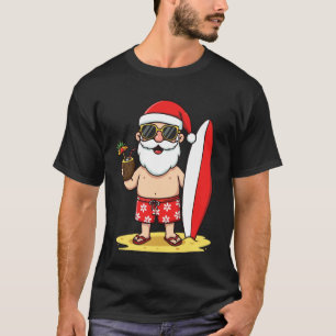 Funny Surfing Santa Holding Surfboard Summer in Ju T-Shirt