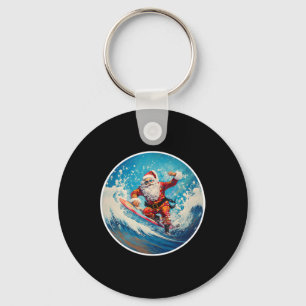 Funny Surfing Santa On Surfboard Christmas In July Key Ring