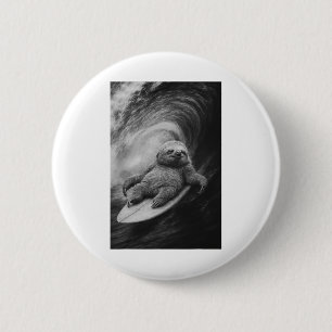 Funny Surfing Sloth Sea Selfie On Surfboard Beach 6 Cm Round Badge