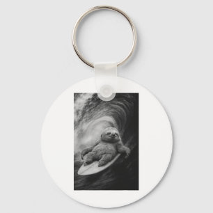 Funny Surfing Sloth Sea Selfie On Surfboard Beach Key Ring