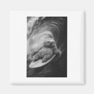 Funny Surfing Sloth Sea Selfie On Surfboard Beach Magnet