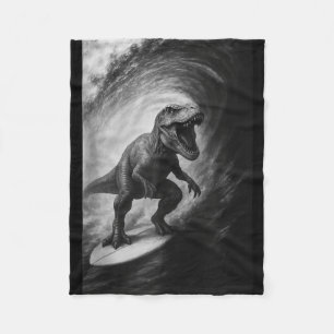 Funny surfing t rex dinosaur selfie surfboard fleece blanket