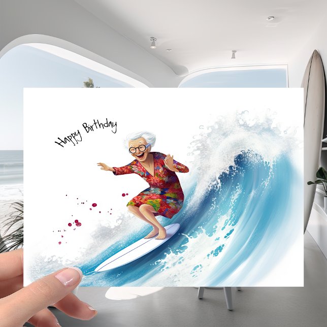 Funny Surfing the Ocean Wave Granny Joke Birthday Card (Creator Uploaded)